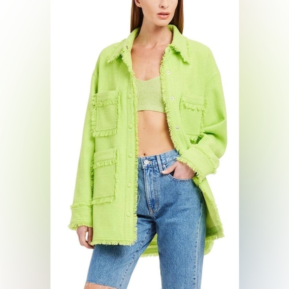 NWT APPARIS Callie Fringe Lime Neon Green VEGAN Jacket/Shacket- Small